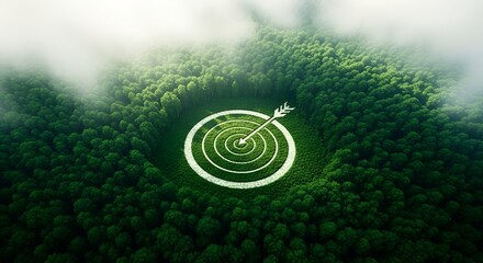 Aerial View of Forest with Target and Arrow Sustainability Concept