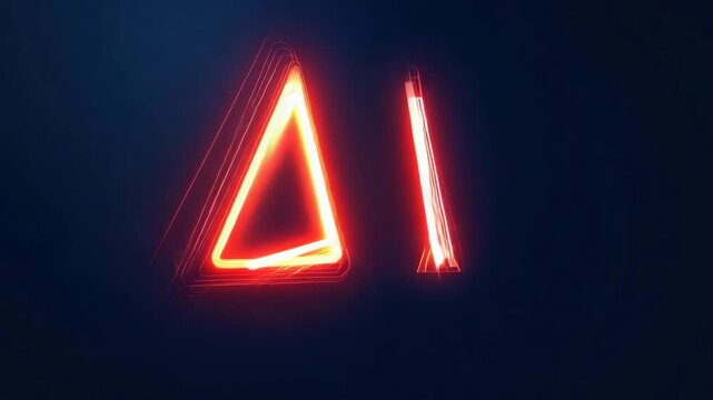 Glowing red neon triangle on black background.