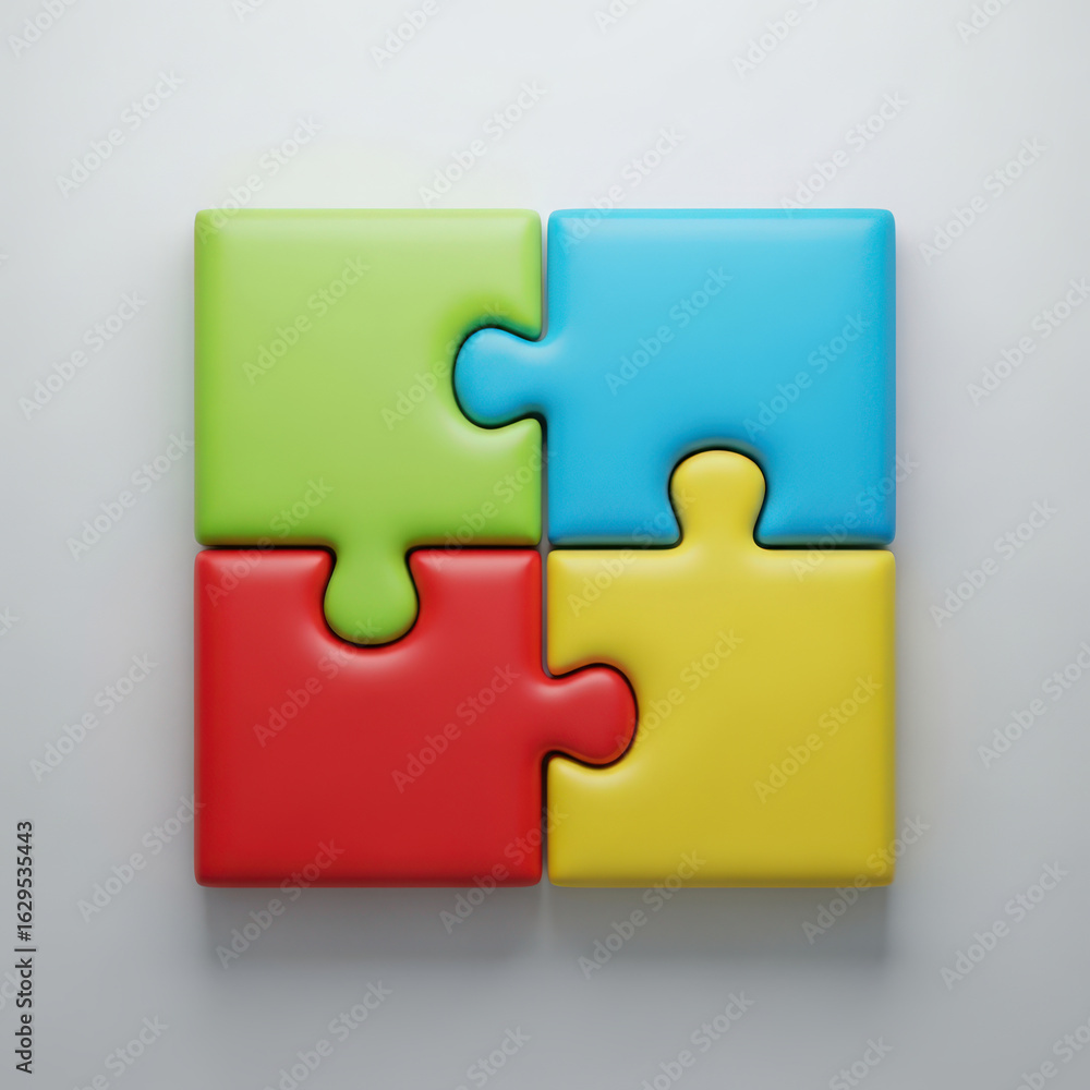 Poster interconnected solutions a colorful puzzle of four pieces symbolizing teamwork collaboration and pro