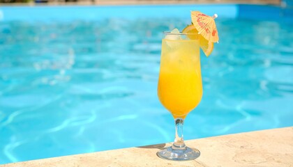 Refreshing Summer Drink by the Pool – Cold Beverage with Ice, Tropical Vibes, Poolside Scene, Vacation Mood, Outdoor Chill Atmosphere, Perfect for Summer Lifestyle Concepts