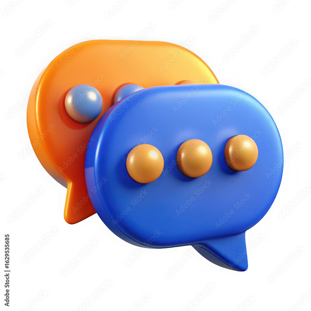 Poster two 3d chat bubbles with dots for communication and messaging isolated on transparent background