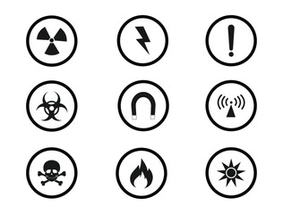 radiation warning sign set collection pack bundle black shape icon silhouette vector flat illustration design on white background