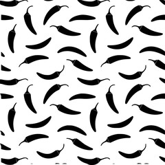 Black chili peppers scattered on white background vector