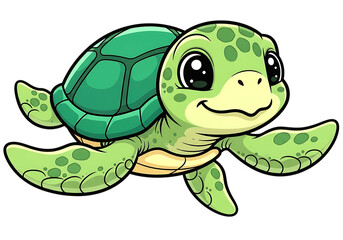 Obraz premium 3d Cute cartoon green sea turtle swimming isolated on transparent background