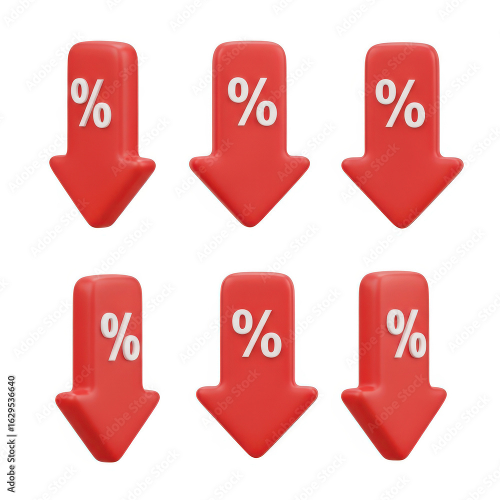 Poster declining percentages a visual representation of multiple red arrows with percentage signs indicatin
