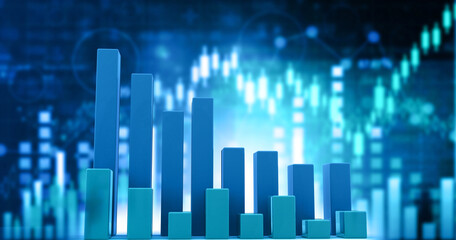 Financial chart showing market growth, candlestick graph in financial analysis background. 3d illustration