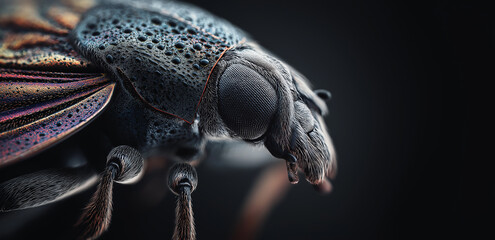 Under a close - up shot, the beetle's body details are clear, with spots on the shell and unique textures, full of a wonderful micro - natural biological atmosphere.