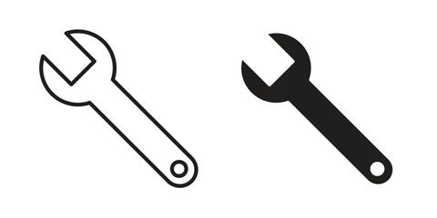 Wrench icon. simple, flat, black, outline.