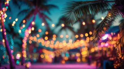 tropical beach in summer decorated with fairy lights blurry animation