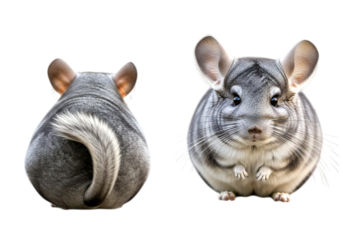 Two chinchillas facing opposite directions isolated on transparent background