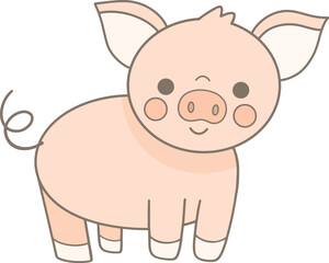 Cute little pig standing on transparent background