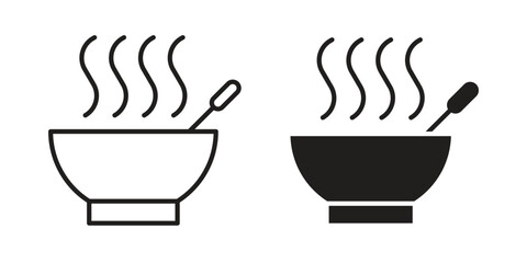 Soup bowl icon. simple, flat, black, outline.