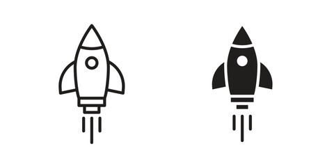 Rocket icon. simple, flat, black, outline.