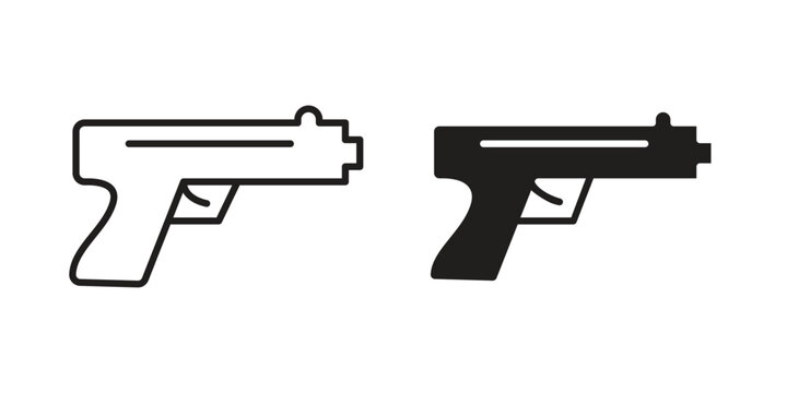 Pistol icon. simple, flat, black, outline.