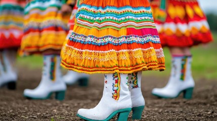 Vibrant Cultural Dance Performance at Lively Festival with Colorful Traditional Costumes and Energetic Movements  of Diversity Heritage and Community through Folkloric Art and Pageantry