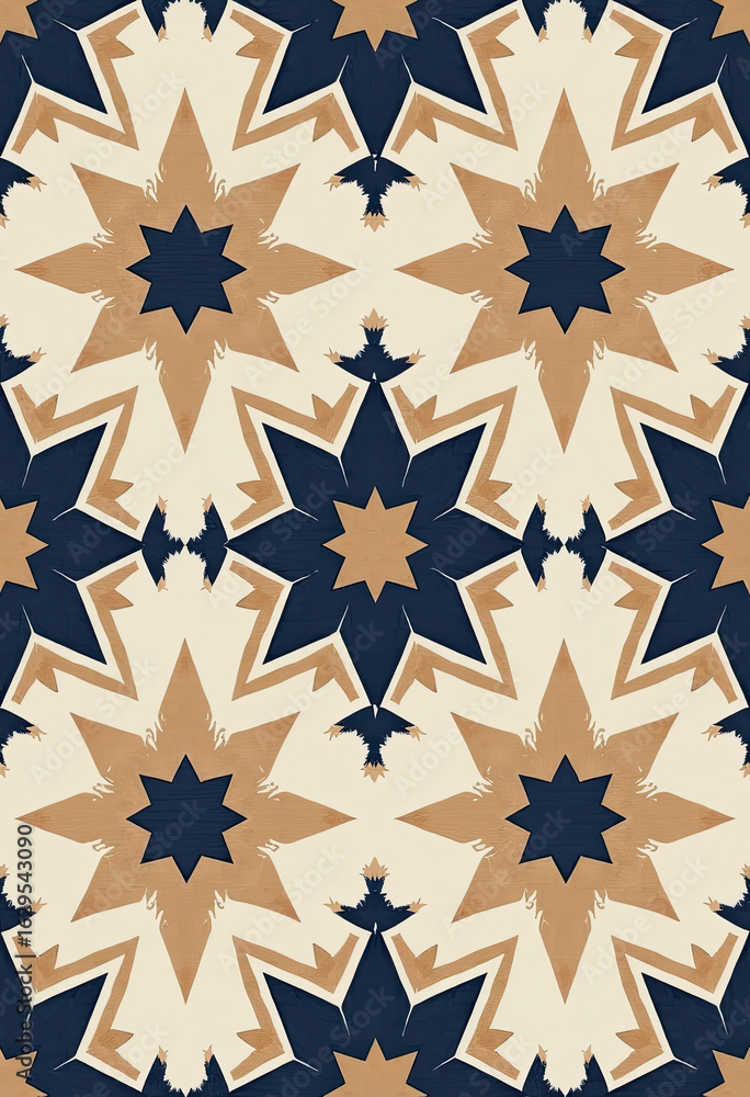 Poster a bold and striking seamless geometric pattern featuring a kaleidoscope of eight-pointed stars in a 