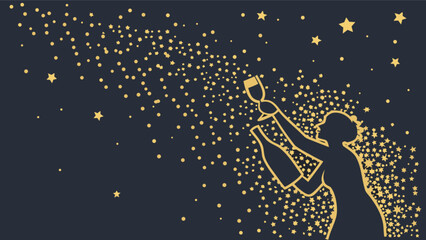Celebrate new year eve with champagne and stars vector graphic design template for party invitation card