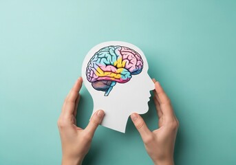 Colorful brain within silhouette head, human mind concept