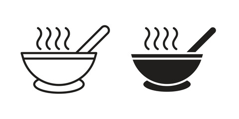 Japanese soup bowl icon. simple, flat, black, outline.