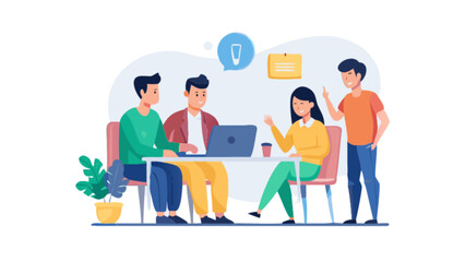 Obraz premium Teamwork collaboration business meeting brainstorming session project discussion office workers and laptop concept