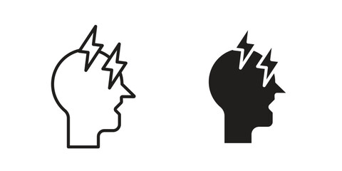 Headache icon. simple, flat, black, outline.