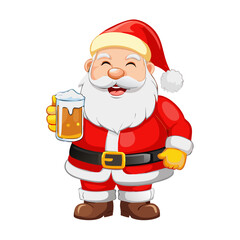 Happy Santa Claus Cartoon Toasting with a Mug of Cold Beer and Froth