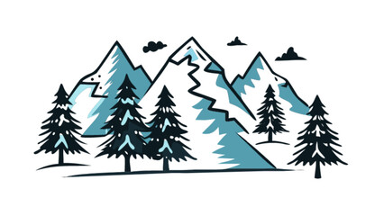 Obraz premium Mountain landscape vector illustration with pine trees for outdoor adventure and nature scenery design
