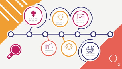 Infographic timeline template with icons for business process data visualization and presentation design