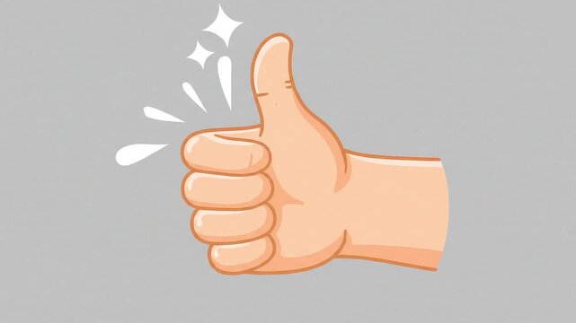 Cartoon illustration of a human hand giving a thumbs-up gesture against a gray background
