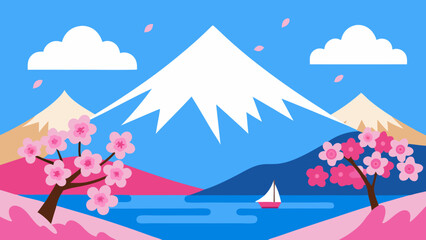 mount fuji sunset illustration