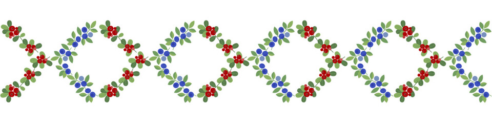 Seamless border design with blueberries and lingonberries.