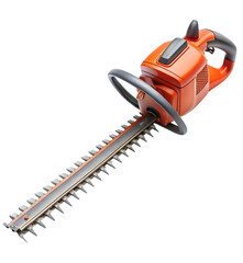 Orange and black hedge trimmer tool isolated on transparent background