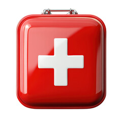 Obraz premium Red first aid kit with white cross, emergency medical supplies for healthcare, safety on transparent background