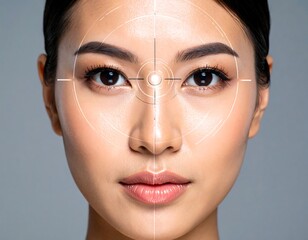 Woman's face, digital targeting overlay