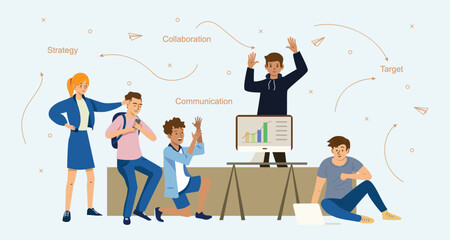 Diverse Young Team Collaborating with Laptops and Charts in a Creative Workspace