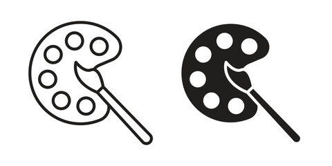 Artist color palette icon. simple, flat, black, outline.