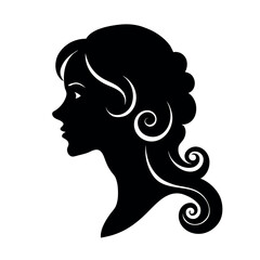 Woman Side Profile Silhouette with Romantic Curl Hair Detail Art Vector illustration