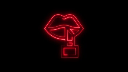 Red neon lipstick symbol on black background illustrating beauty fashion and cosmetics