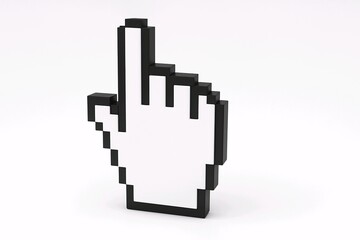 Fototapeta premium Hand cursor pointer icon, pixel 3D hand illustration