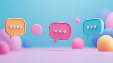 3D chat bubbles with typing animation icon representing smartphone communication texting app and user interaction concept