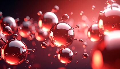 Close-up of the water bubble molecular structure against a red background.