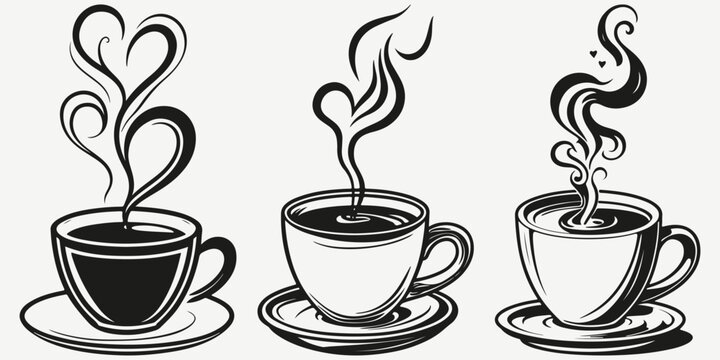 coffee cup with heart smoke sketch illustration vector