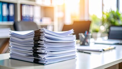 Professional Workspace Concept with Paperwork Focused in an Organized Office Desk Macro Scene