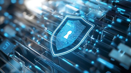 Digital Security Concept with Shield and Data Flow Representing Cybersecurity Protection and Privacy Measures