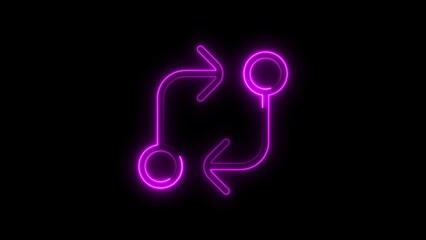 Glowing neon style infographic of a purple loop or cycle process isolated on black background