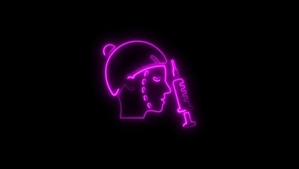 Neon outline illustration of a face and syringe symbolic of cosmetic surgery procedures