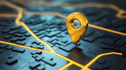3D map pin location icon for GPS navigation or travel displayed in digital style