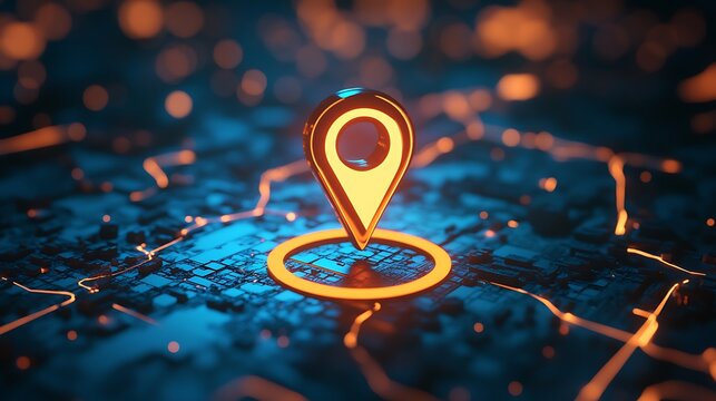 3D map pin location icon for GPS navigation or travel displayed in digital style - Powered by Adobe