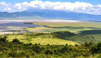 Naklejka premium landscape with mountains and lake