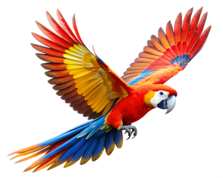 red and yellow macaw a colorful tropical parrot on white background PNG.AI Generated.